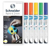 Schneider Paint-It 310 Acrylic Marker Pen Set - 2mm Round Bullet Tip - High Coverage - Gift Box Pack of 5 Pens (Essential)
