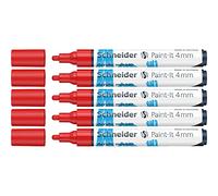 Schneider Paint-It Acrylic Pen 4 mm, Pack of 5, Red | Bullet Tip 4mm Acrylic Ink Water Based Quick Drying High Gloss for Wood, Metal, Paper, Stone, Glass