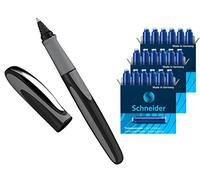 Schneider Ray Rollerball Pen (Refillable with Standard Ink Cartridges, Suitable for Right and Left Handed) (1 Piece + 18 Extra Cartridges) Onyx