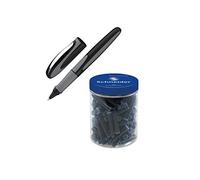 Schneider Ray rollerball pen (refillable with standard ink cartridges, suitable for right and left-handed users) + 100 cartridges blue standard erasable (onyx, rollerball pen + 100 cartridges)