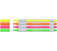 Schneider Shine-Up Highlighters (line width 1 + 4 mm, made from bio-based plastic, awarded with The Blue Angel), 4 assorted