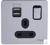 Schneider USFP 1G Switched SO SP 2XUSB 2.1 Black Insert - Polished Chrome - GGBGU34102USBABPC