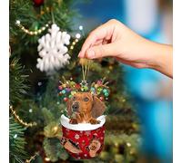 Schnoodle in Snow Pocket Christmas Dogs Acrylic Funny Dog Animal Ornament RED Stocking Ornament Glass Packs for (B, One Size)