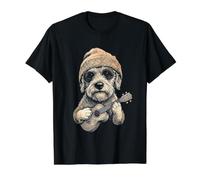 Schnoodle Ukulele Beanie Y2K Aesthetic Value Graphic T-Shirt, Men, Black, S
