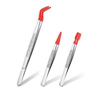 SCHNRR 3 Pieces Tweezers with Rubber Tips Tweezers PVC Coated Tweezers Set, Rubber Straight and Flat Tip Tweezers Red