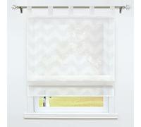 SCHOAL Roman Blind with Loops, Roman Curtain, Country House Kitchen Curtains, Linen Tab-Top Blind, Living Room Curtains with Waves Pattern, White, W x H 120 x 140 cm, Pack of 1