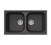 SCHOCK | Lithos N200 2 Bowl Kitchen Sink, Cristalite® Material, Absolute Black, 860 x 500 mm