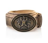Schöneberger Trachten Couture Franco Men's Costume Belt Austria, Leather Belt with Austria Eagle Buckle, Lederhosen Belt Made of Wild Bock Leather, Peat Brown, Bundweite 110 (54-56)