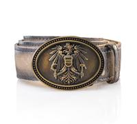 Schöneberger Trachten Couture Franco Men's Costume Belt Austria, Leather Belt with Austria Eagle Buckle, Lederhosen Belt Made of Wild Bock Leather, Sand Brown, Bundweite 120 (58-60)