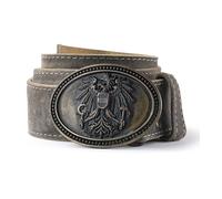Schöneberger Trachten Couture Franco Men's Costume Belt Austria, Leather Belt with Austria Eagle Buckle, Lederhosen Belt Made of Wild Bock Leather, Antique grey, Bundweite 110 (54-56)