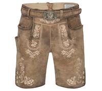 Schöneberger Trachten Couture Lugano Men's Leather Trousers with Traditional Belt, Traditional Vintage Costume Trousers for Oktoberfest Made of Nubuck Leather, brown, 48