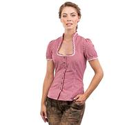 Schöneberger Trachten Couture Traditional Blouse Jasmin - Elegant, Checked and Waisted Blouse - with Beautiful Heart Buttons (UK:12 (EU:40), Red/White)