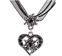 Schöneberger Trachten Couture Women's Dirndl and Lederhosen Necklace - Heart and Edelweiss (Black)