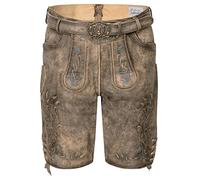 Schöneberger Trachten Men's Lederhosen Short Original Suede Bock Leather Trousers Antique Including Costume Belt Vintage Traditional Trousers Theo, Brown-Grey, 46