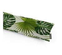 SCHÖNER LEBEN. Draught Excluder Digital Print Palm Trees Leaves White Green Various Sizes Selection 110 cm Length