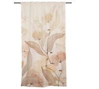 SCHÖNER LEBEN. Tab-Top Curtain Leaves White Green Brown Opaque 140 x 245 cm with Multifunctional Tape for Curtain Rod or Rail