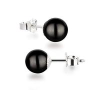 Schöner-SD 925 silver stud earrings with round pearls 8 mm Black