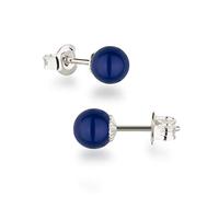 Schöner-SD Stud earrings 925 silver with round pearls 6mm Blue