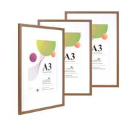 Scholar Tree A3 Brown Frame - 3 Pack A3 Picture Frame, Brown Picture Frames 29.7 x 42cm, A3 Picture Frames with Wall Hanging, Wooden Photo Frames with A4 Mount