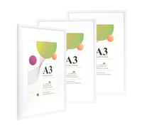 Scholar Tree A3 White Frame - 3 Pack A3 Picture Frame, White Picture Frames 29.7 x 42cm, A3 Picture Frames with Wall Hanging, Wooden Photo Frames with A4 Mount