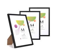 Scholar Tree A4 Black Frame - 3 Pack,White Picture 21 X 29.7 cm, A4 Picture Frames with Stand Tabletop or Wall Hanging, Wooden Photo with 6x8 Mount