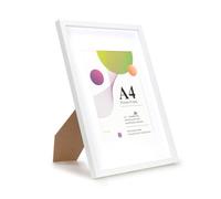 Scholar Tree A4 Frame - 1 Pack,White Picture Frames 21 X 29.7 cm, Wooden A4 Photo Frames with 6x8 Mount, A4 Picture Frames with Stand Tabletop or Wall Hanging