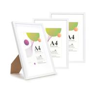 Scholar Tree A4 White Frame - 3 Pack A4 Picture Frame, White Picture Frames 21 x 29.7 cm, With Stand Tabletop or Wall Hanging, Wooden Photo Frames with 6x8 Mount