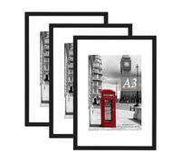 Scholar Tree Black Photo Frame Picture Frames, A3 with Mat for A4 Mount Picture, Set of 3, Wall Mountable