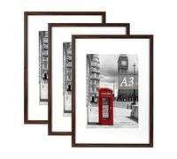 Scholar Tree Brown Photo Frame Picture Frames, A3 with Mat for A4 Mount Picture, Set of 3, Wall Mountable