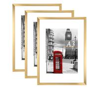Scholar Tree Gold Photo Frame Picture Frames, A3 with Mat for A4 Mount Picture, Set of 3, Wall Mountable