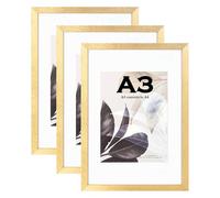 Scholar Tree Gold Wooden Picture Frame A3 with Mat,Set of 3, Mount for A4 Picture or Certificate,Wall Mountable