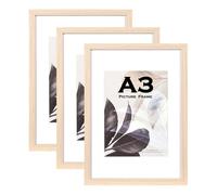 Scholar Tree Natural Wooden Picture Frame A3 with Mat,Set of 3, Mount for A4 Picture or Certificate,Wall Mountable