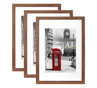 Scholar Tree Rustic Wood Photo Frame Picture Frames, A3 with Mat for A4 Mount Picture, Set of 3, Wall Mountable