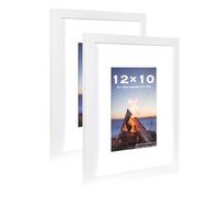 Scholar Tree White 12x10 Photo Frames Set of 2 - Wooden Picture Frames for Wall Mounting with 8x6 Mat