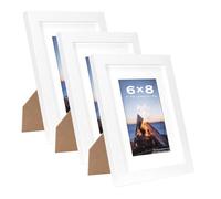 Scholar Tree White 8x6 Photo Frames Set of 3 - Wooden Picture Frames for Table Top and Wall Mounting with 6x4 Mat