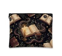Scholarly Gothic Spellbook Pattern Fanciful Makeup Bag 7x9 Inch