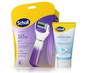 Scholl ExpertCare 2-in-1 File & Smooth Electronic Foot File & Scholl ExpertCare Hydration Boost Daily Moisturiser Cream - 2 Smooth Moves Care Bundle