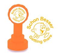 Schon Besser/Getting There German Teacher Stamp. Quality Xclamations Mount, Self Inking. Orange Ink