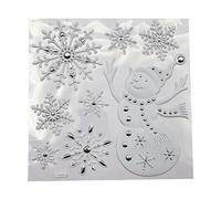schone 3D Christmas Window Stickers - Snowman Designs with Silver Embossed Details - Reusable PVC Window Clings for Glass Doors & Windows