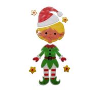 schone Christmas Elf Gel Window Sticker - Blonde Elf with Stars, 23.5cm x 9.5cm, Peel-and-Stick Holiday Decoration