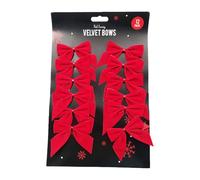 schone Red Velvet Christmas Bows - 12 Pack | 8cm x 9cm with Gold Twist Ties for Gifts, Trees, and Decorations