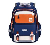 School Backpack Boys Ergonomic for School Bag for 1st - 5th Grade, Boys Backpack School Bag Casual with Chest Strap Reflector, Waterproof, orange