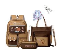 School Backpack - Capybara - Cartoon with Messenger Bag and Pencil Case | Animal Backpack Reflective Stripes for Children, School Material, Daily Use, a, Siehe Beschreibung, See description
