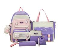School Backpack Combo - School Supplies Kewaii Cute Backpack Bear Pendant Pin, Academic Gear Bundle, 5pc Girls' Daypack Backpack Set Oxford Canvas School Supplies Accessories for Kids Teens