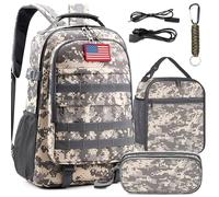 School Backpack for Boys - 4pcs Camo Boys Backpack with Lunch Box Set for Kids Teens Elementary Middle School - 18″ Camouflage Bookbag with Usb Charging Port