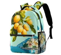 School Backpack for Girls Boys Art Italian Summer Coast Lemon Branch Pattern Lightweight Durable Bookbag for Students