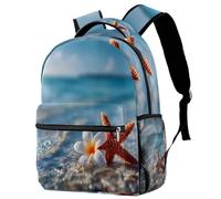 School Backpack for Girls Boys Starfish and Flower on the Beach in Sea Water Lightweight Durable Bookbag for Students