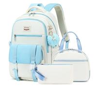 School Backpack for Girls Women 15.6 Inch Laptop Backpacks College Bookbag Cute Kids Elementary Middle High School Bag with Lunch Box Set for Teens Students Travel Daypack (Blue, Large)