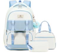 School Backpack for Girls Women 15.6 Inch Laptop Backpacks College Bookbag Cute Kids Elementary Middle High School Bag with Lunch Box Set for Teens Students Travel Daypack (Blue-2, Large)