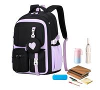 School Backpack for - Made of water-resistant polyester with large capacity, lightweight carrying for daily study, multi-pocket book storage, spacious interior design with, Purple., Se référer à la